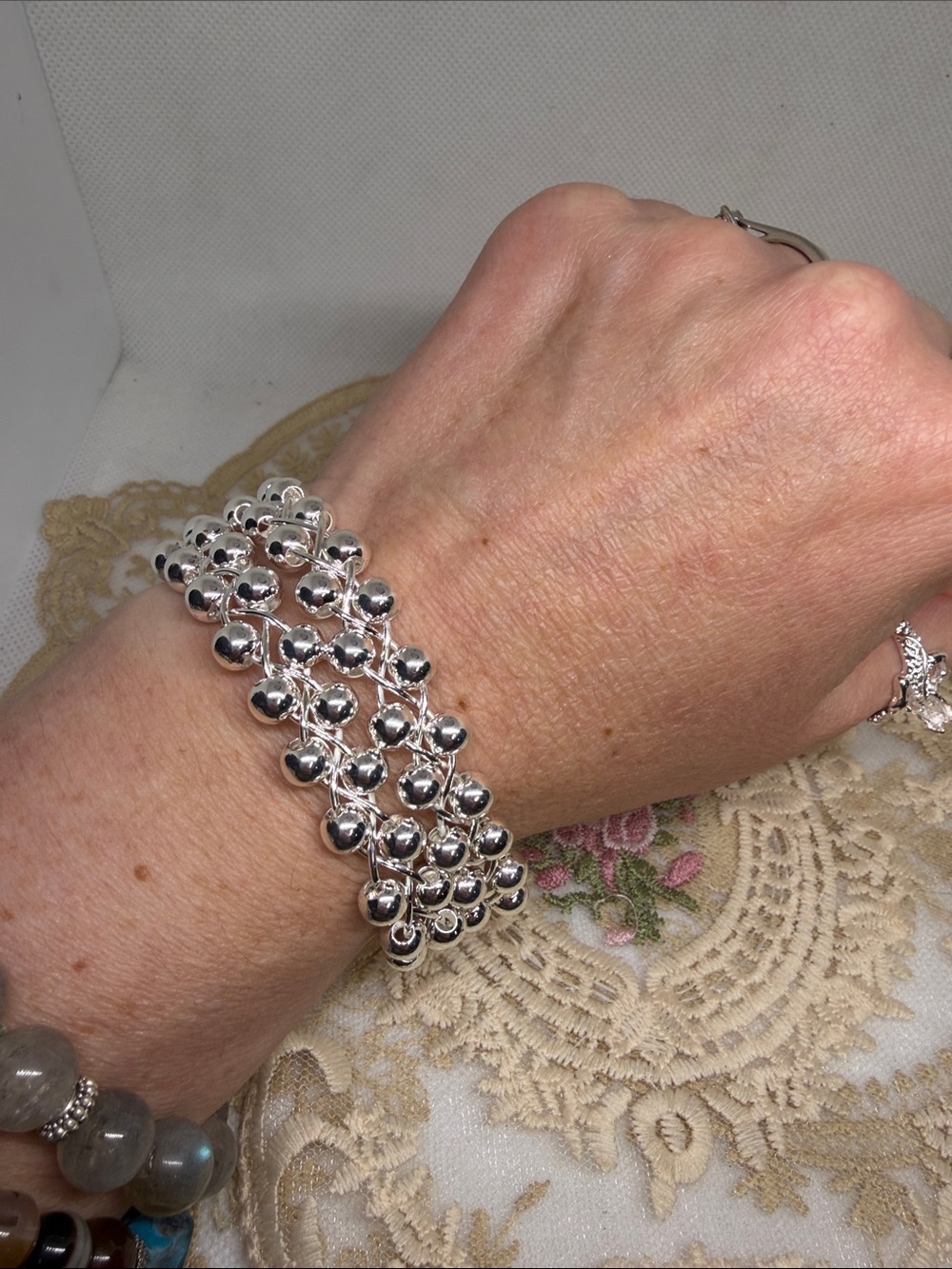 925 Sterling Silver Beaded Cuff Bracelet | Luxury Maximalist Statement